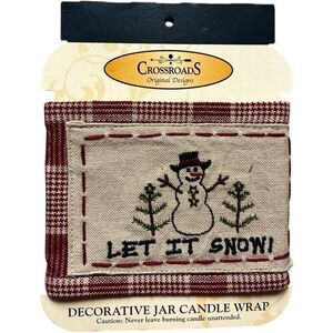 New Crossroads Primitives Let it Snow Snowman Country Primitive Candle Jar Wrap